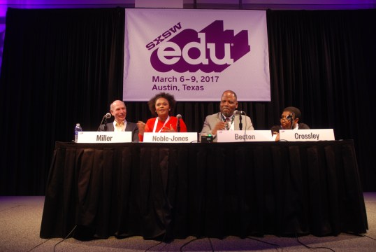 SXSW EDU 2017 Session, Facing Ferguson: A News Literacy Case Study, speakers (l-r) Alan Miller, Brittany Noble-Jones, Steve Becton and Callie Crossley.