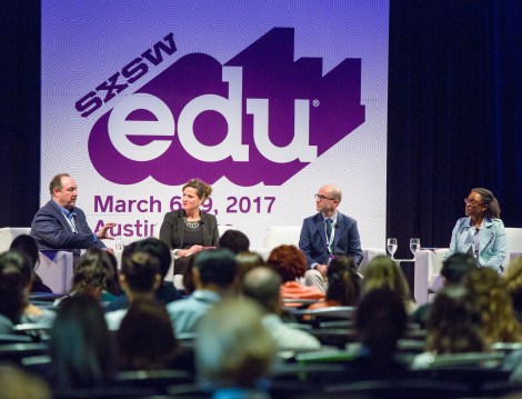 SXSW EDU 2017 featured session, Investing in Teachers as Innovators featuring, Elliott Witney, Juan Cabrera, Molly McMahon, Valerie Lewis. Photo by Akash Kataria.