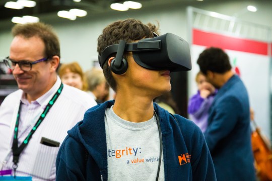 Student trying VR tech during SXSW EDU 2017. Photo by Kit McNeil.