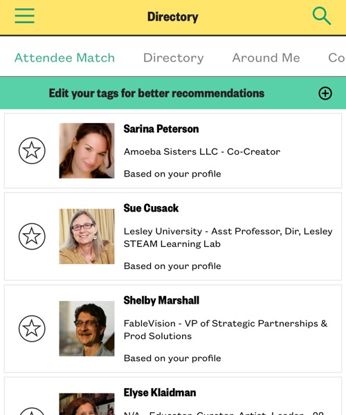 SXSW EDU 2019 mobile app attendee matches.
